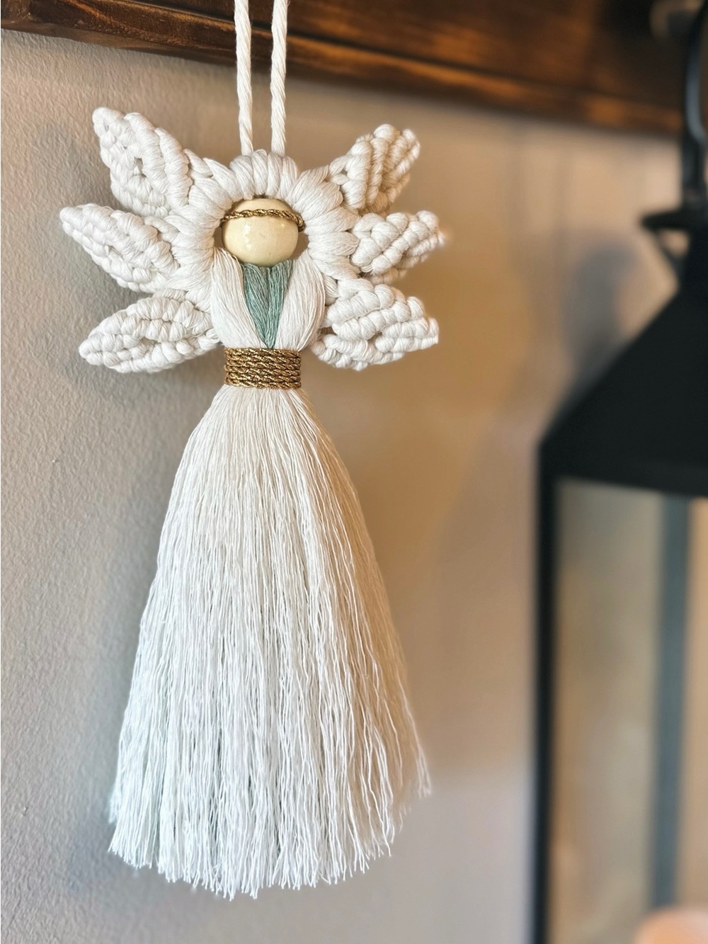 Handmade Boho Macrame Angel Ornament Holiday Decor 12"x5"